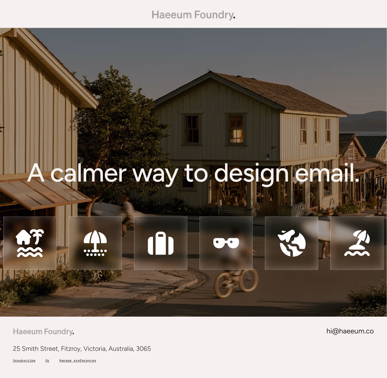 Street view of a suburban neighborhood with houses and people biking during sunset.